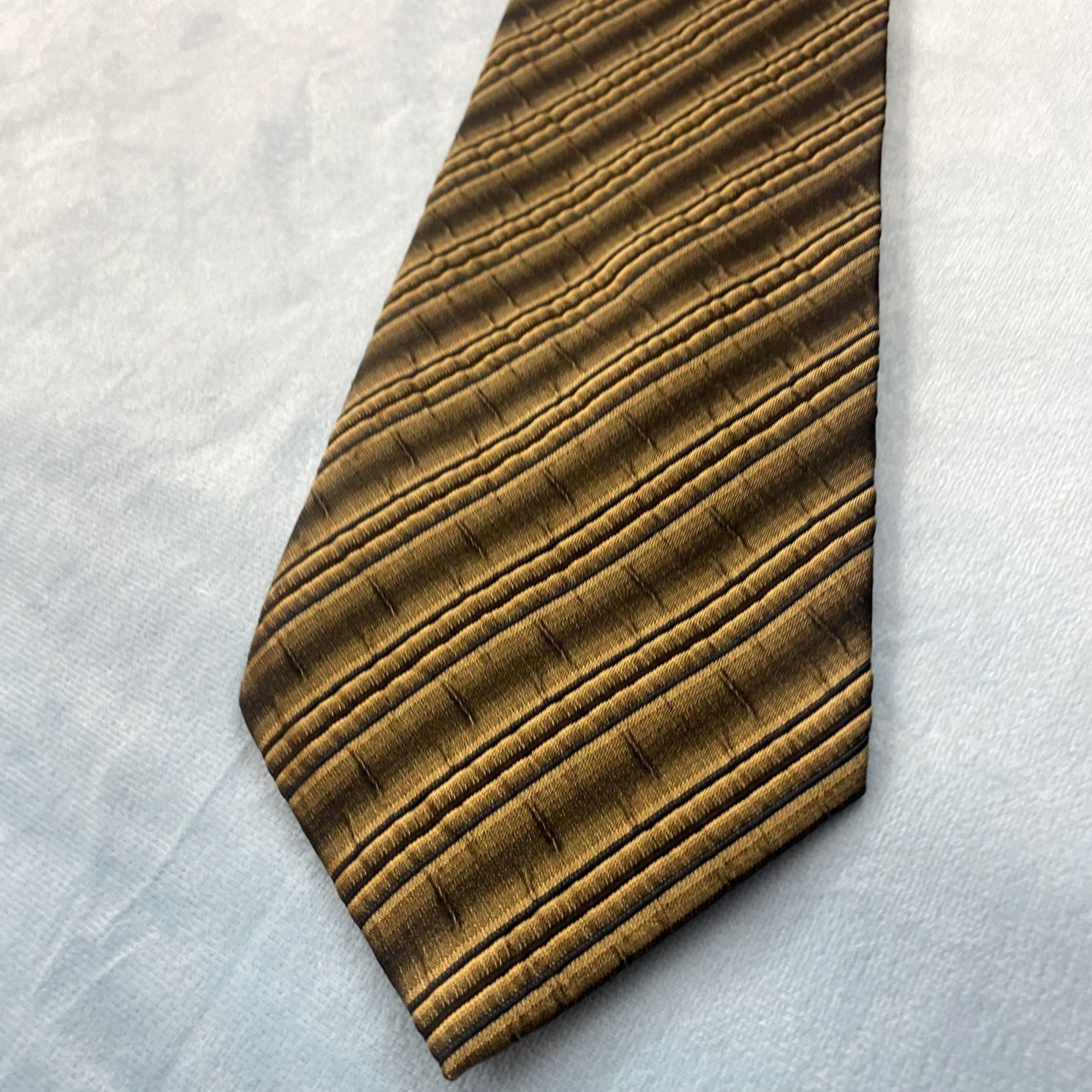 Martine Ali VINTAGE Martinelli Silk Pleated Repp Tie Yellow Gold Gray Striped 3.5" 58" Mens Tie Size ONE SIZE - 7 Thumbnail