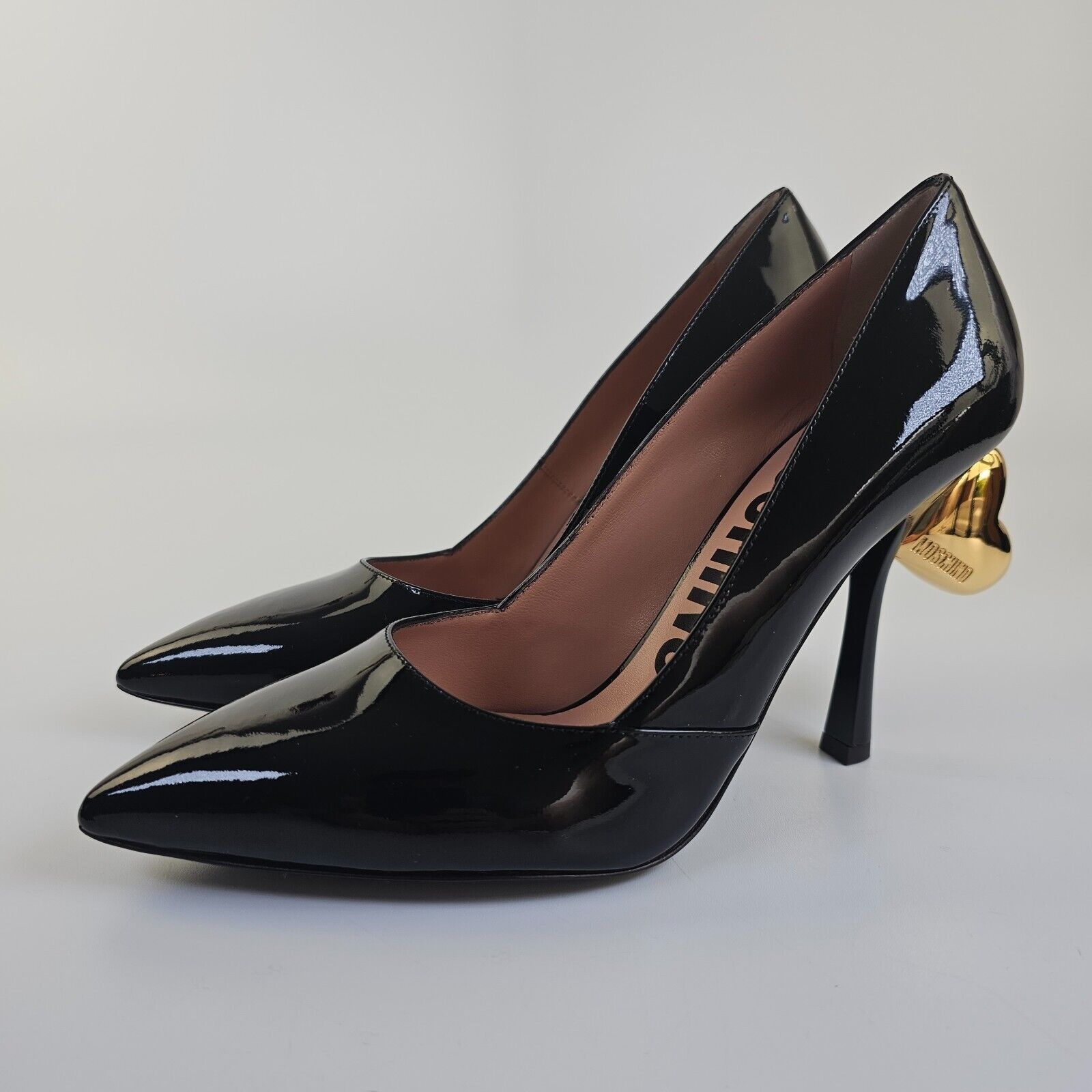 Moschino Heart Women's Black Patent Leather 100mm Pumps New
