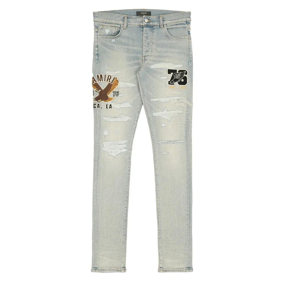 Amiri oc11z0225 Varsity Eagle Logo Jeans in Light Blue Size US 34 / EU 50 - 1 Thumbnail