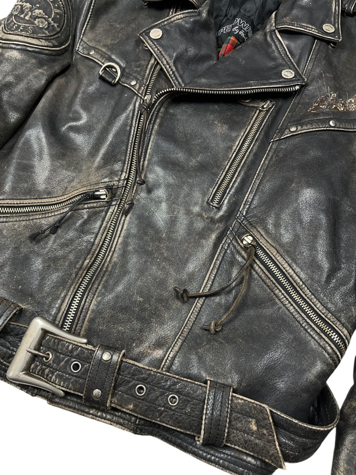 Brockum Vintage 1994 Guns n Roses Distressed Leather Biker Jacket Size US L / EU 52-54 / 3 - 6 Thumbnail
