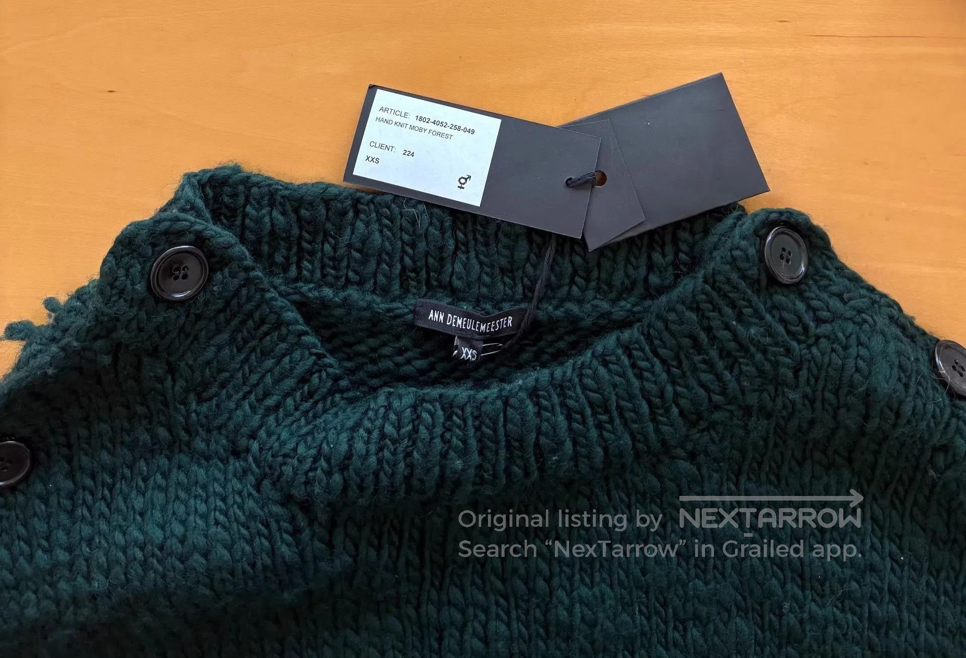 Ann Demeulemeester Green Long Sleeve Knit Sweater with Button Shoulders. Size US XXS / EU 40 - 3 Thumbnail