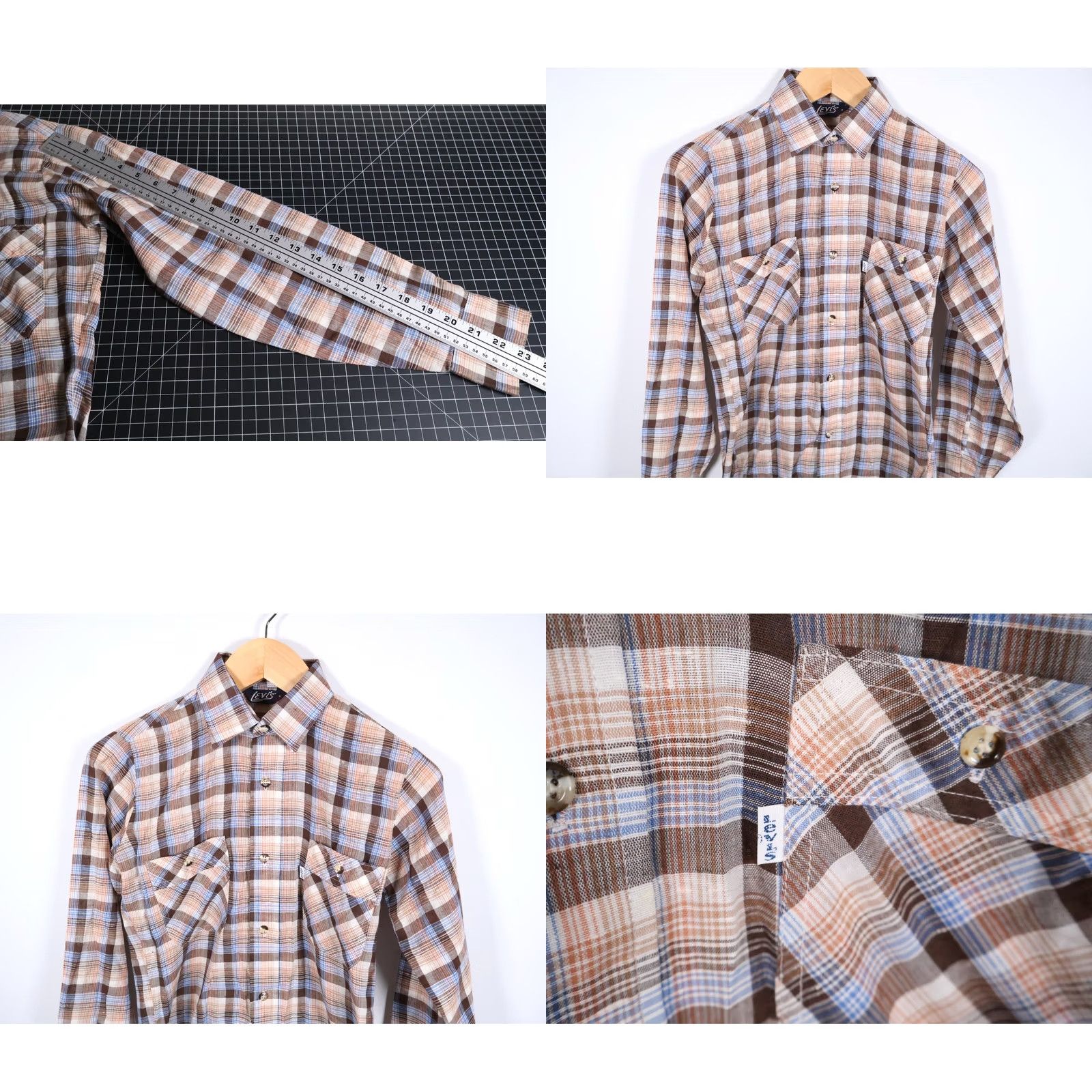 Levi's VINTAGE Levi's Shirt Men's Small Brown Orange Plaid White Tab Grunge Thin Fabric 70s Size US S / EU 44-46 / 1 - 8 Thumbnail