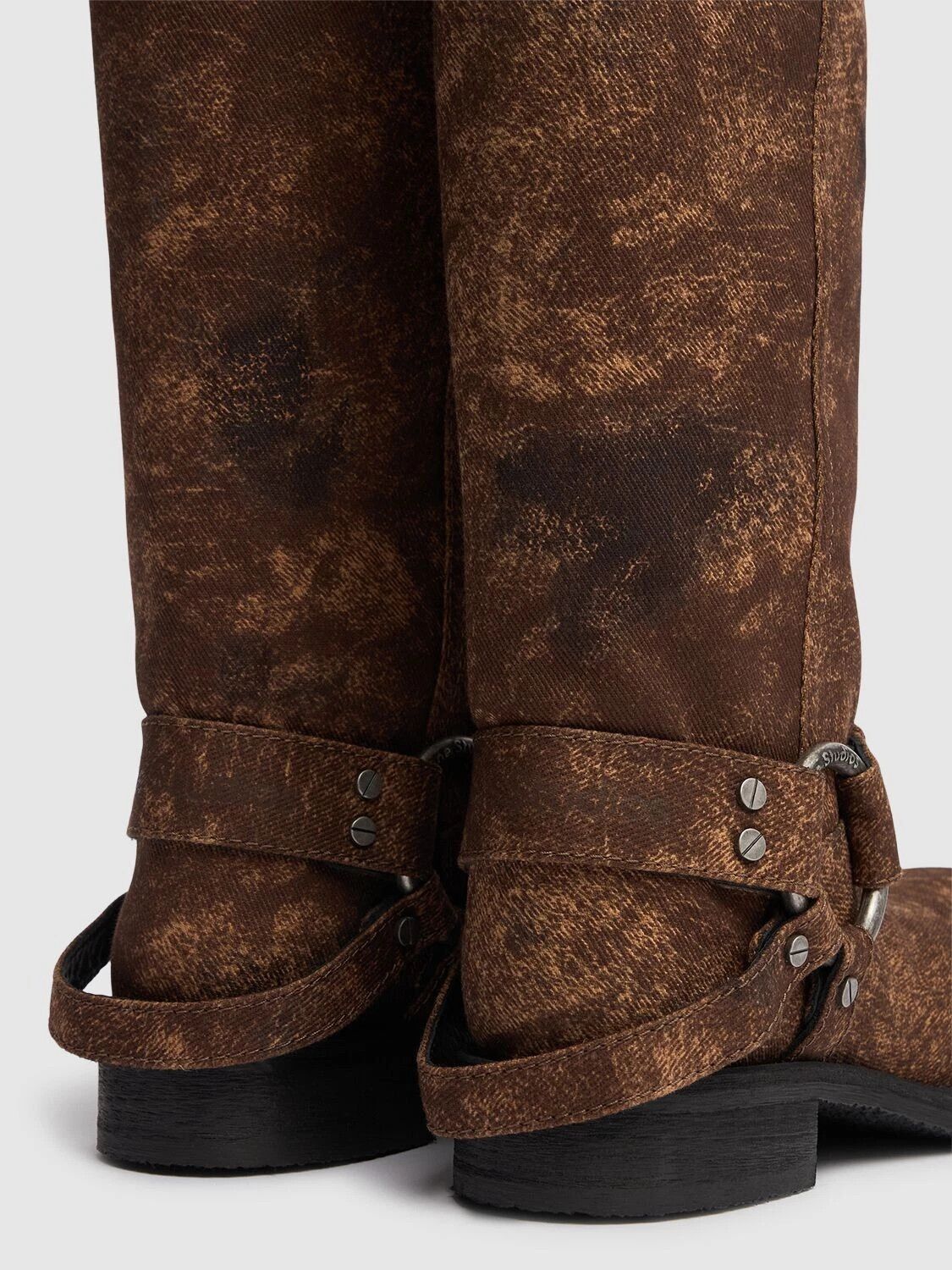 ACNE STUDIOS Balius Rust Brown Denim Buckle Boots N&A
