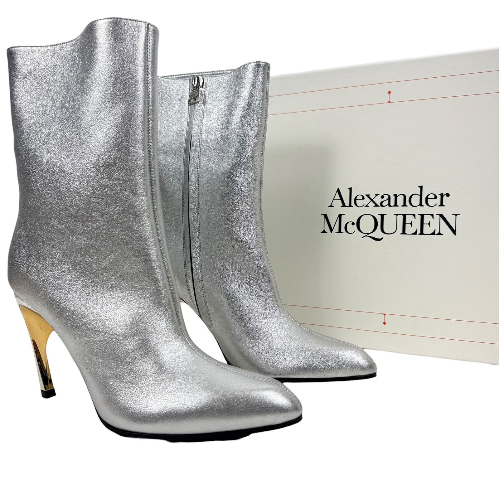 Alexander McQueen New Alexander Mcqueen Armadillo Metallic Leather Ankle Boots Size US 7 / IT 37 - 2 Thumbnail