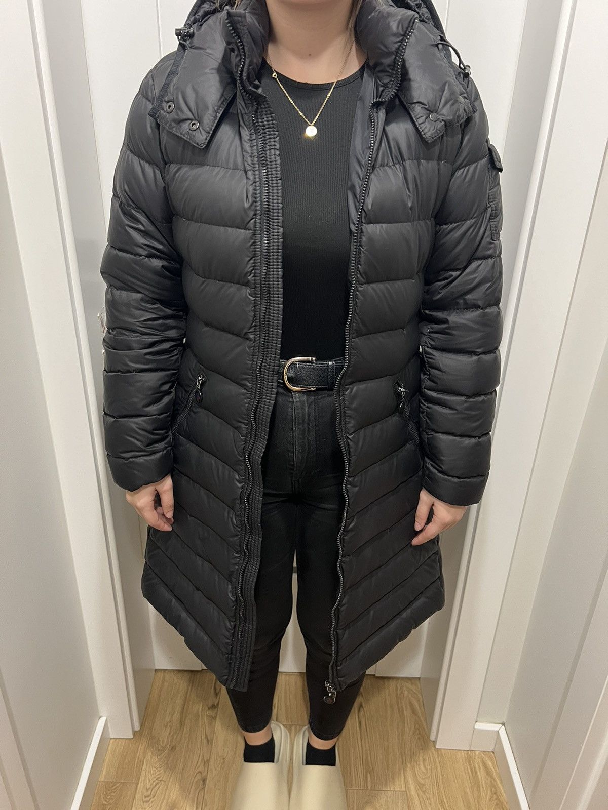 Image of Down Coat Jacket Moncler Mokacine Giubbotto in Black, Women's (Size Small)