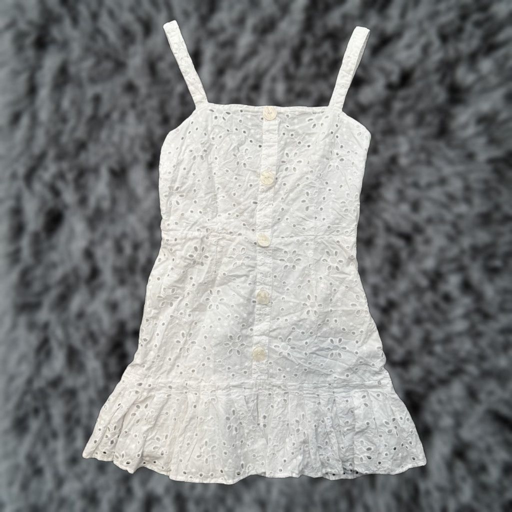 ALEXIS ALEXIS Target Mini Dress XS Eyelet Coquette Cottagecore Summer Smocked Romantic Dress Women Short White Cotton Size XS / US 0-2 / IT 36-38 - 1 Thumbnail