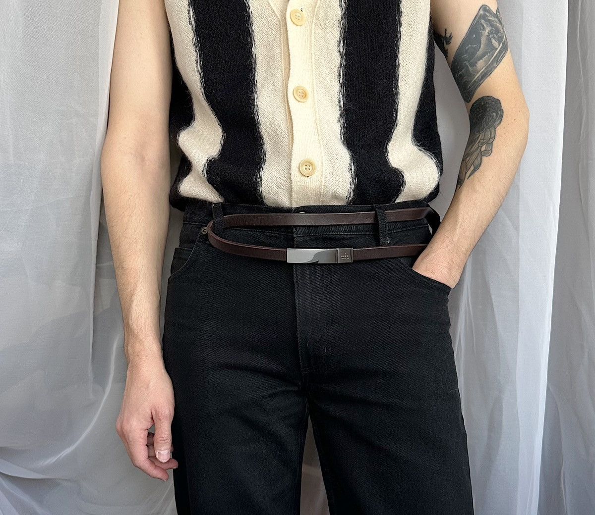 Tom Ford for Gucci Black Leather Gold Tiger Head Belt main image 1