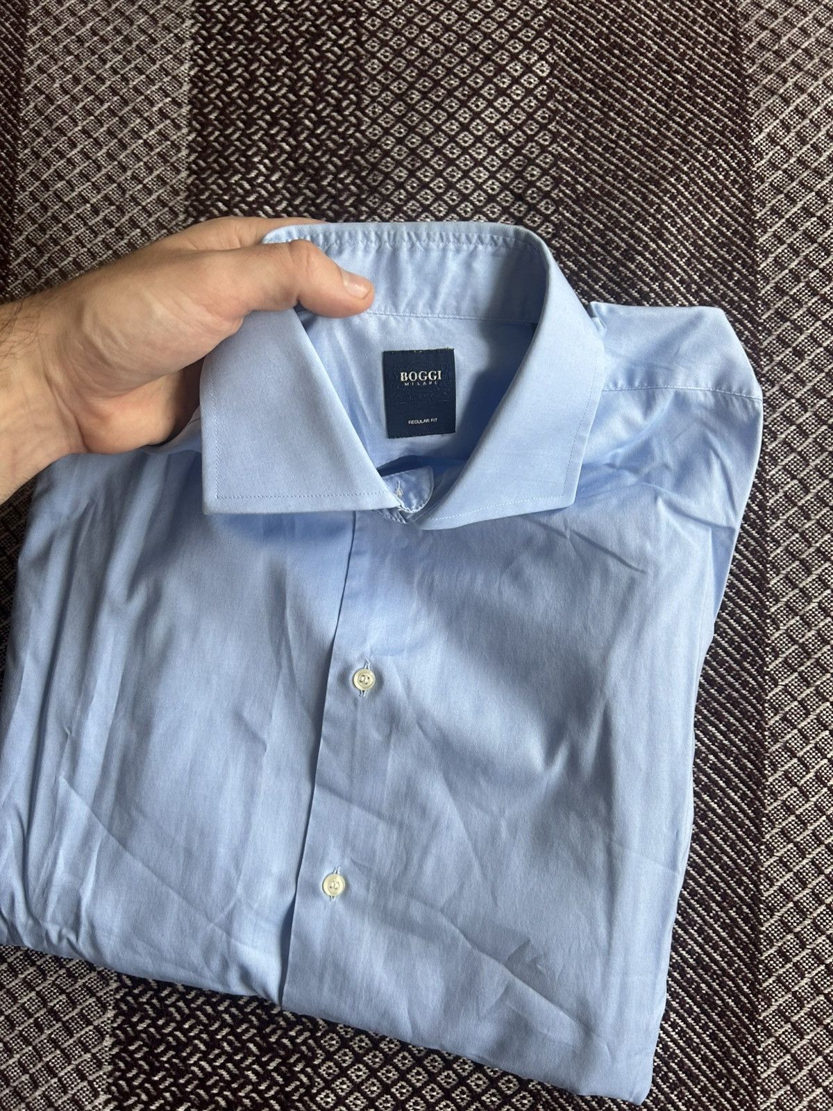 Boggi Boggi Milano Regular Fit Mens Blue Shirt Solid Style Size M Size US M / EU 48-50 / 2 - 12 Thumbnail