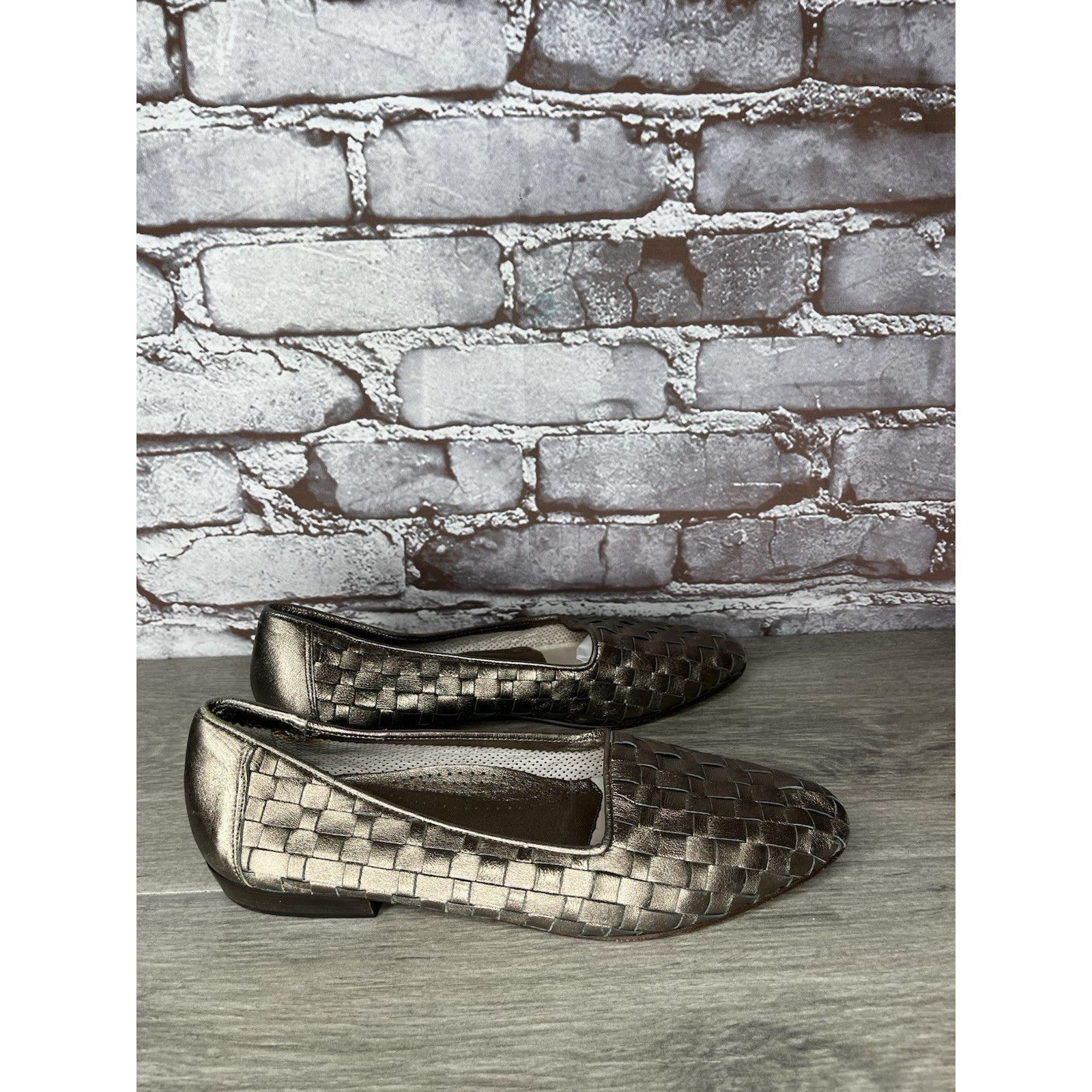 Santoni Rangoni Firenze Pewter Silver Leather Woven Weaves Flats Wom Size US 8.5 / IT 38.5 - 13 Thumbnail