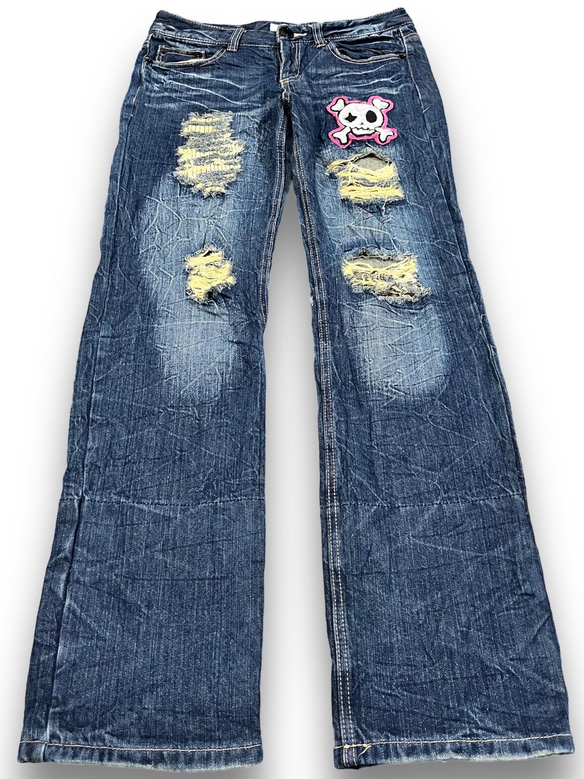 Japanese Brand × Vintage Vintage Japanese Brand Punk Embroidded Skull Denim Size US 31 - 1 Thumbnail