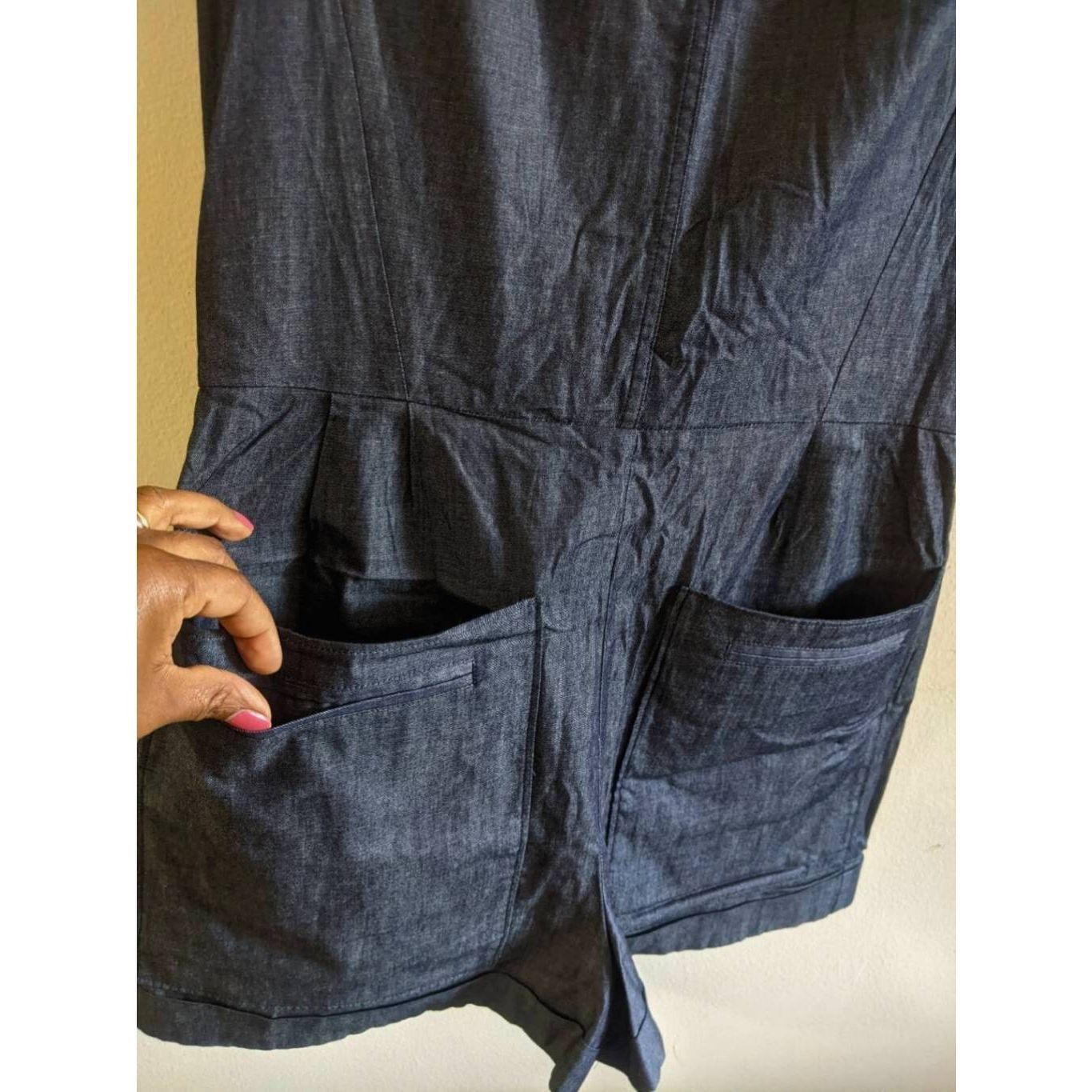 Theory Theory Women’s Denim Romper Size 4 Dark Blue Sleeveless Cott Size 27" / US 4 / IT 40 - 4 Thumbnail
