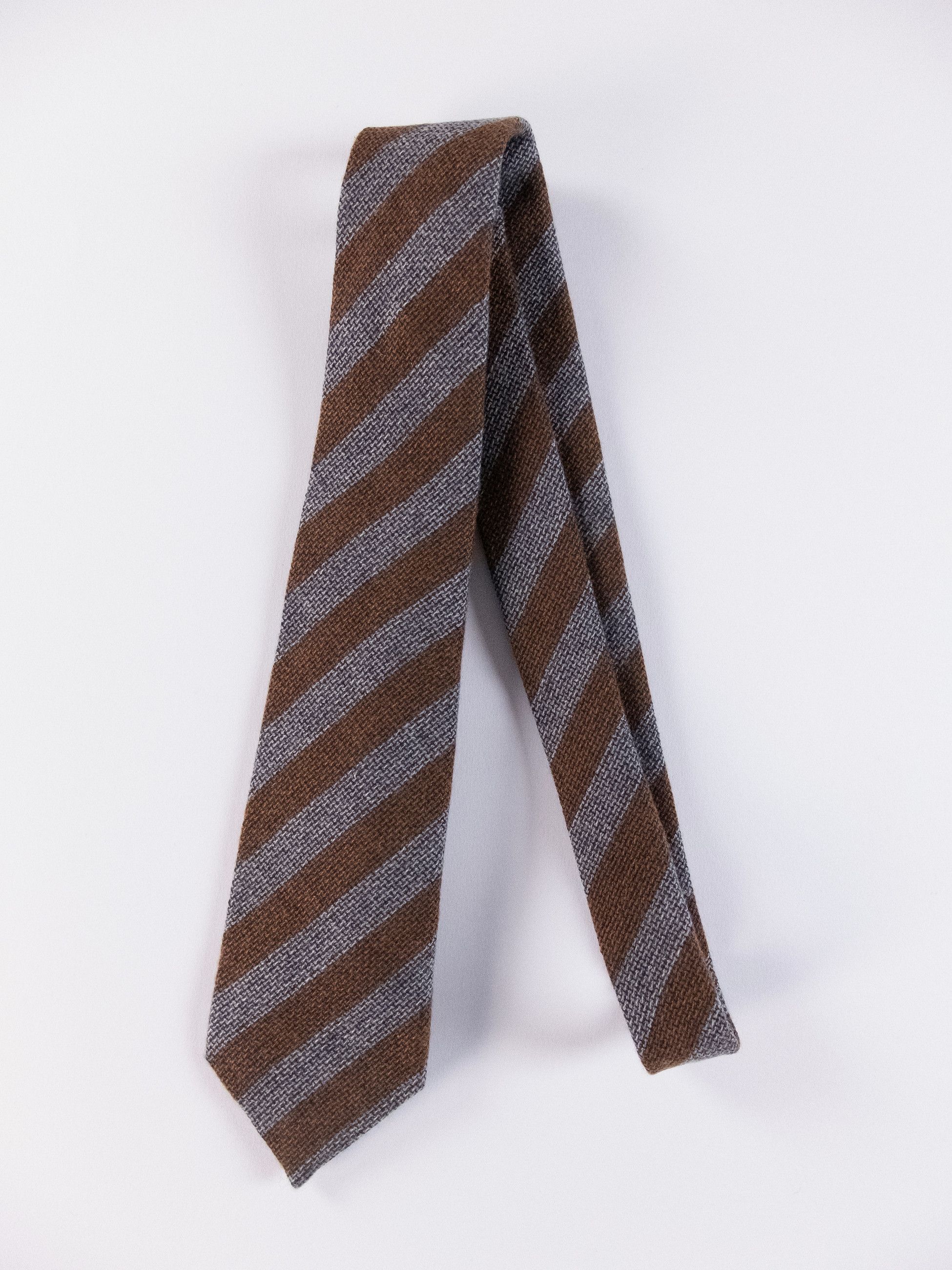 Kiton KITON hand made 7 fold brown gray striped cashmere wool tie Size ONE SIZE - 1 Thumbnail
