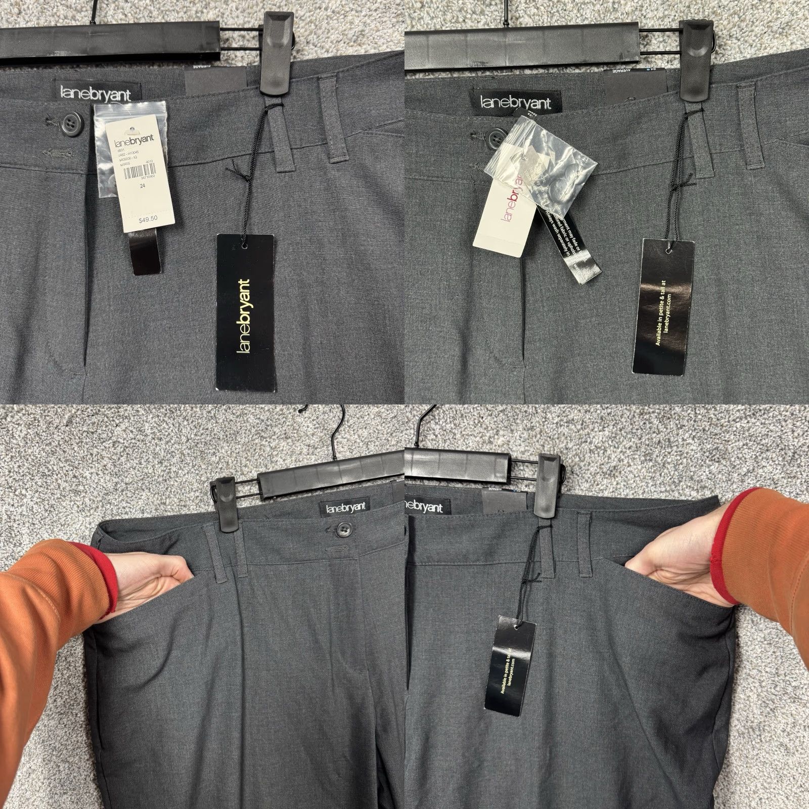 Vintage Lane Bryant Pants Womens 24 Stretch Plus Flat Front Bootcut Gray Polyester Rayon Spandex Business Casual Trousers Size 42" / US 20 - 8 Thumbnail