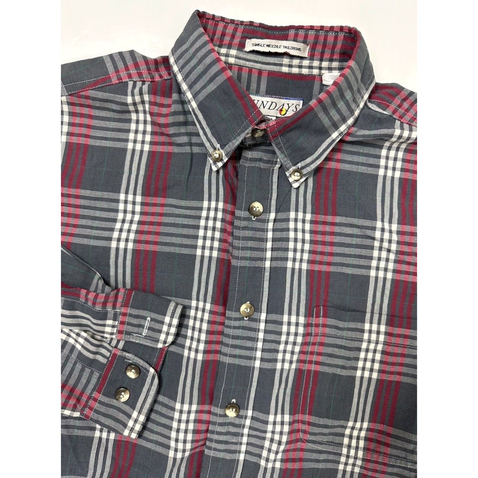 Vintage VINTAGE Sundays Button-Up Shirt Mens M Gray Plaid 90s Lightweight Casual Retro Size US M / EU 48-50 / 2 - 3 Thumbnail
