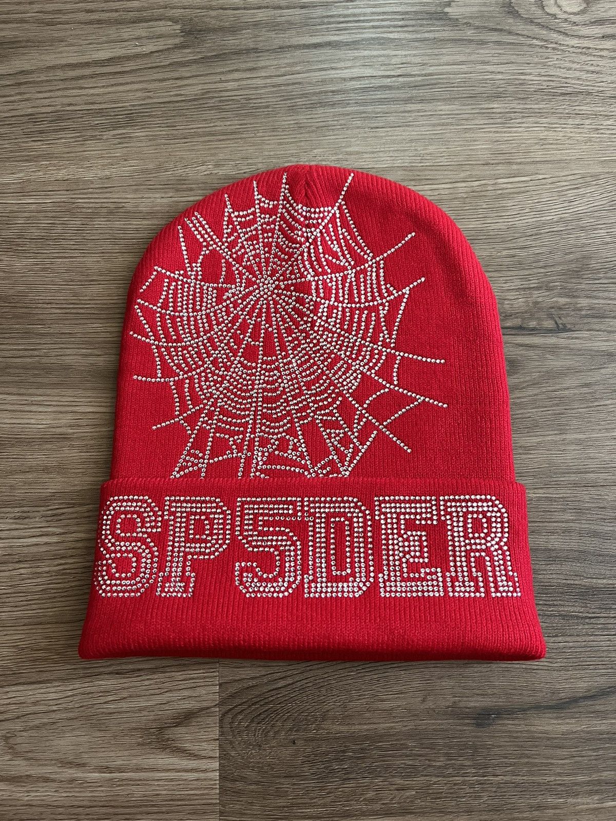 image of Spider Worldwide Sp5Der Web Rhinestone Beanie Red, Men's