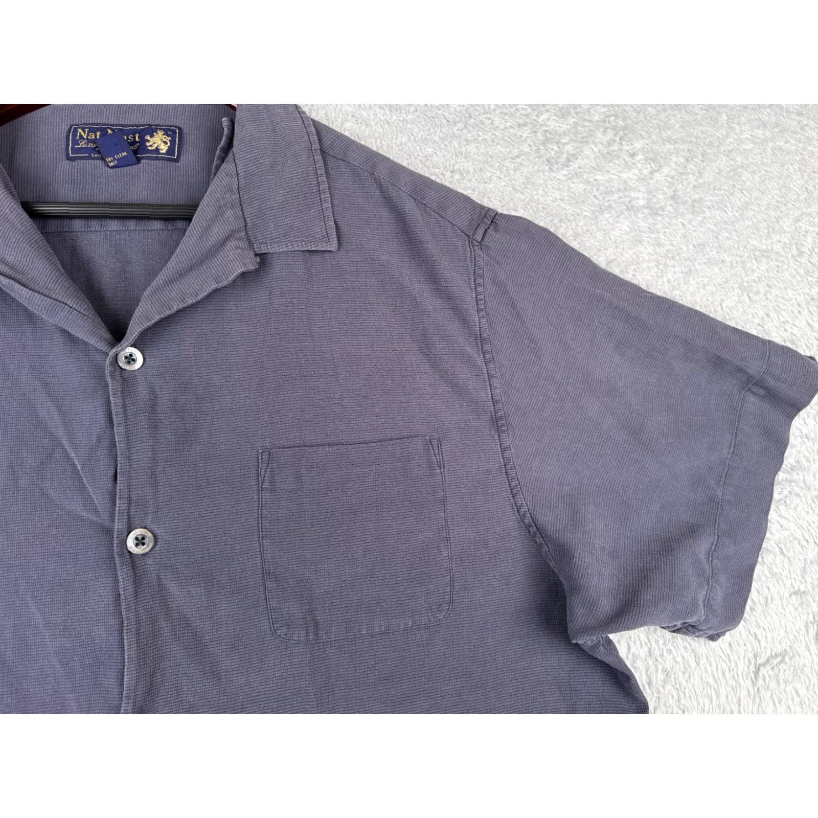 Nat Nast Nat Nast Mens Blue Purple Embroidered Palm Diver Silk Blend Shirt XL Hawaiian Button-Up Capable All Seasons Size US XL / EU 56 / 4 - 7 Thumbnail