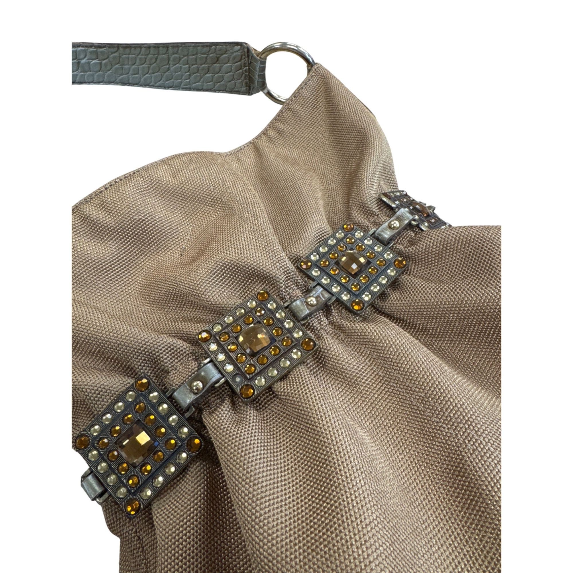 Designer Kathy Van Zeeland Womens Gold Retro jeweled Hobo Handbag SK Size ONE SIZE - 6 Thumbnail