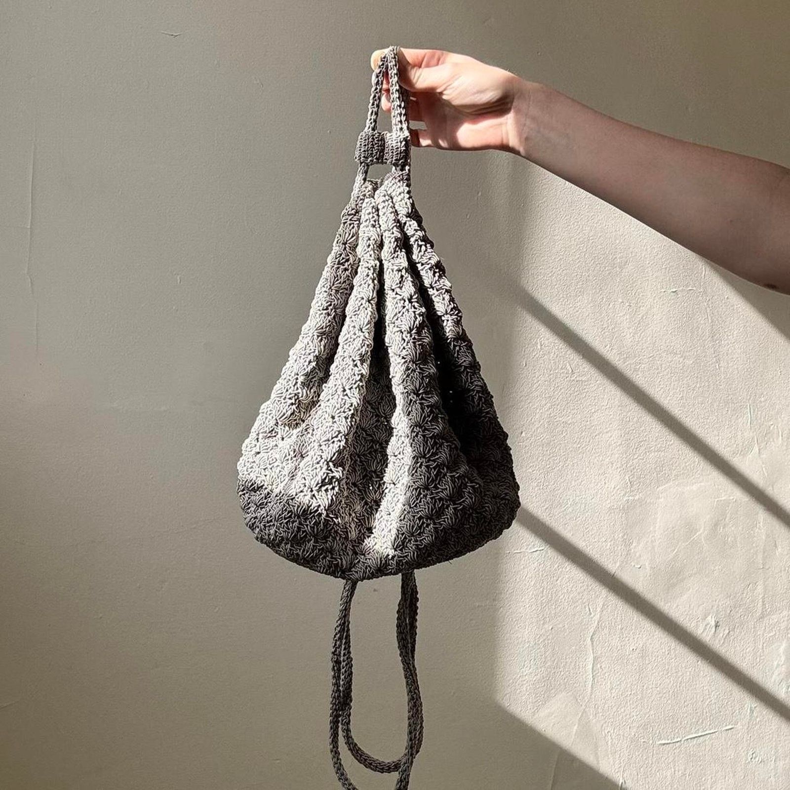 Vintage Vintage Unbranded Blue Grey Knit Bucket Bag Backpack Size ONE SIZE - 3 Thumbnail