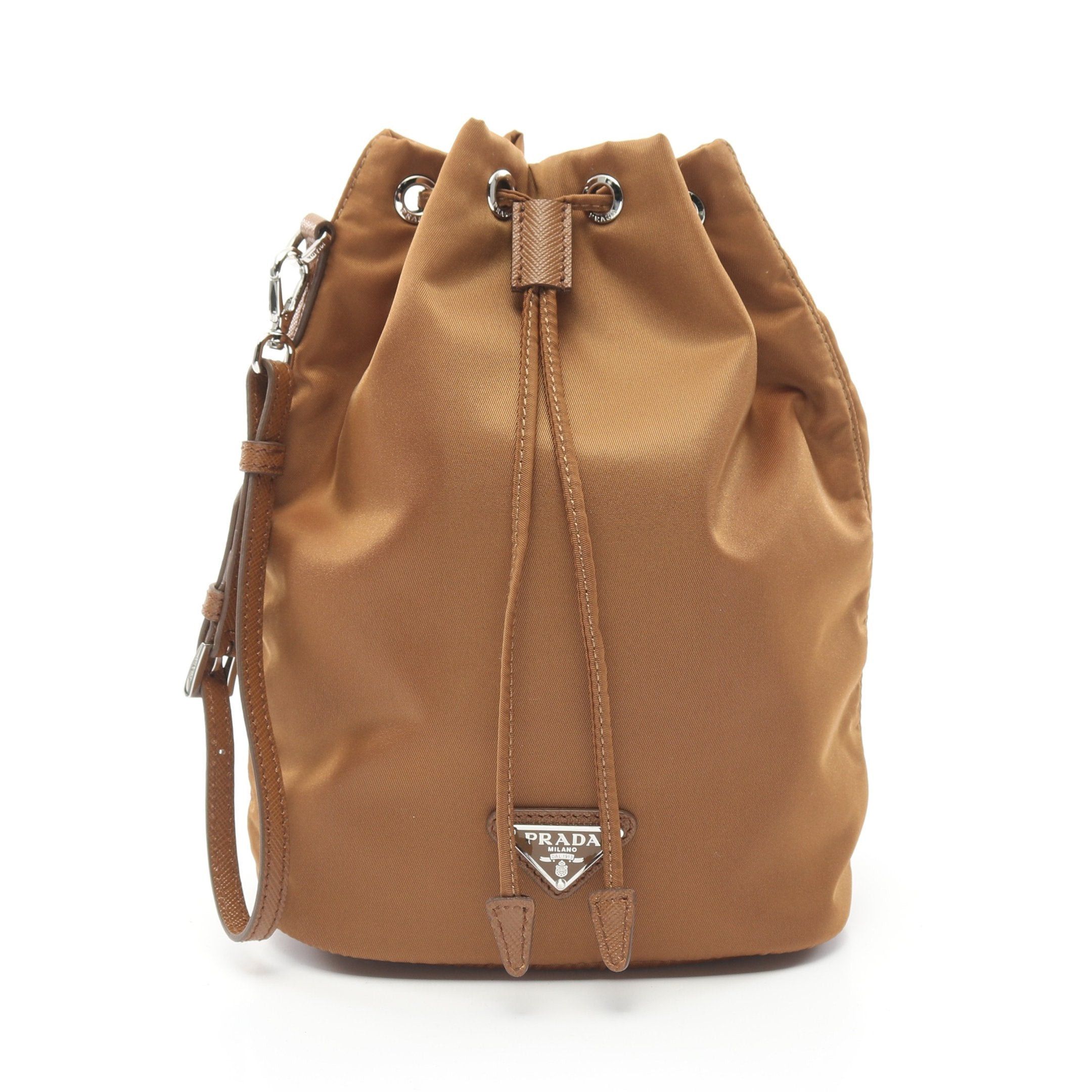 Prada Re-Nylon Pouch Nylon Saffiano Leather Khaki Brown Purse, Women's