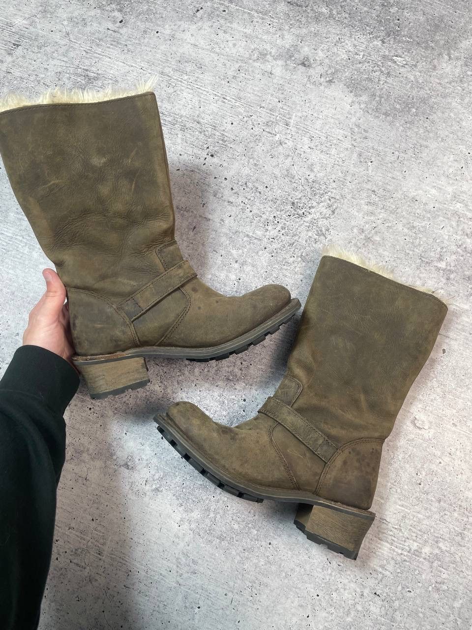 A.S.98 Vintage Caterpillar Faux Fur AS98 Style High Belt Boots Y2K Size US 8 / IT 38 - 3 Thumbnail
