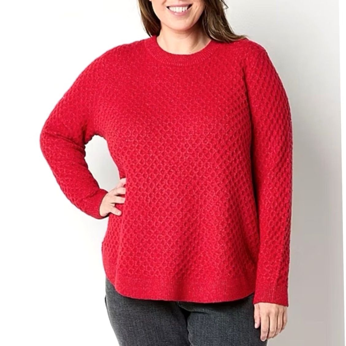 Vintage St. John's Bay Womens Waffle Knit Crewneck Long Sleeve Sweater Red 1X XL Pullover Textured Ribbed Knit Holiday Preppy Casual Size XL / US 12-14 / IT 48-50 - 4 Thumbnail