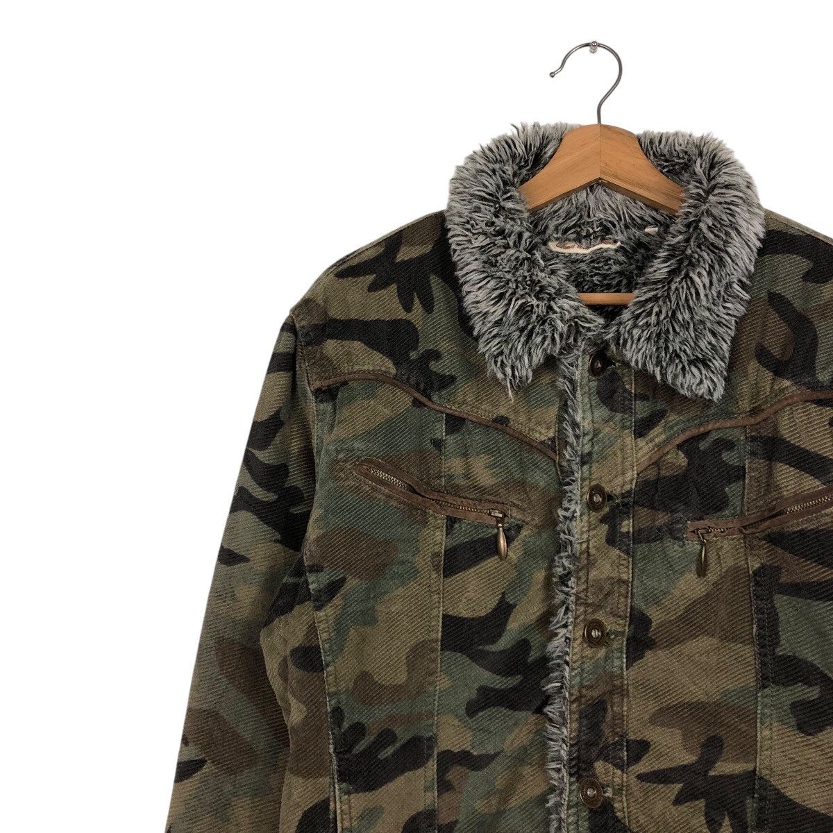 Japanese Brand 📌Vintage Biker Jacket Camouflage Mink Fur Fleece Blanket Size US L / EU 52-54 / 3 - 8 Thumbnail