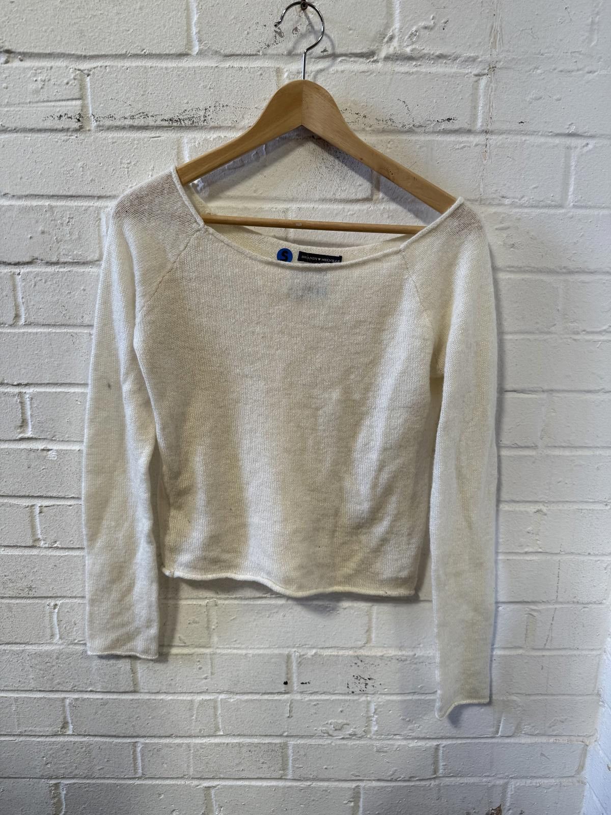 Designer Brandy Melville White Knit Long Sleeve Top, Size Small Size S / US 4 / IT 40 - 1 Thumbnail