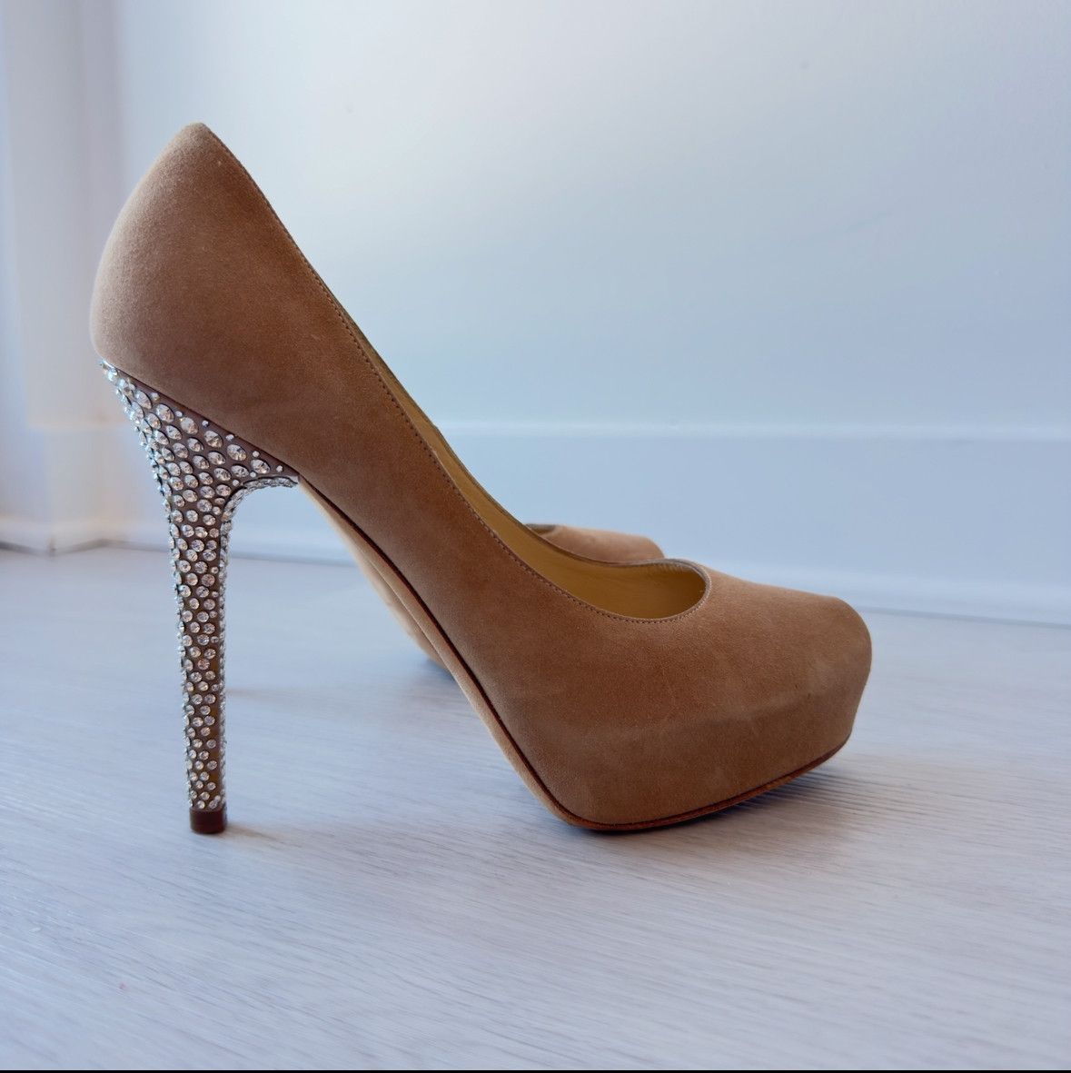 Jimmy Choo Jimmy Choo Suede Pumps with Rhinestone Heel Shoes Size US 7.5 / IT 37.5 - 1 Thumbnail