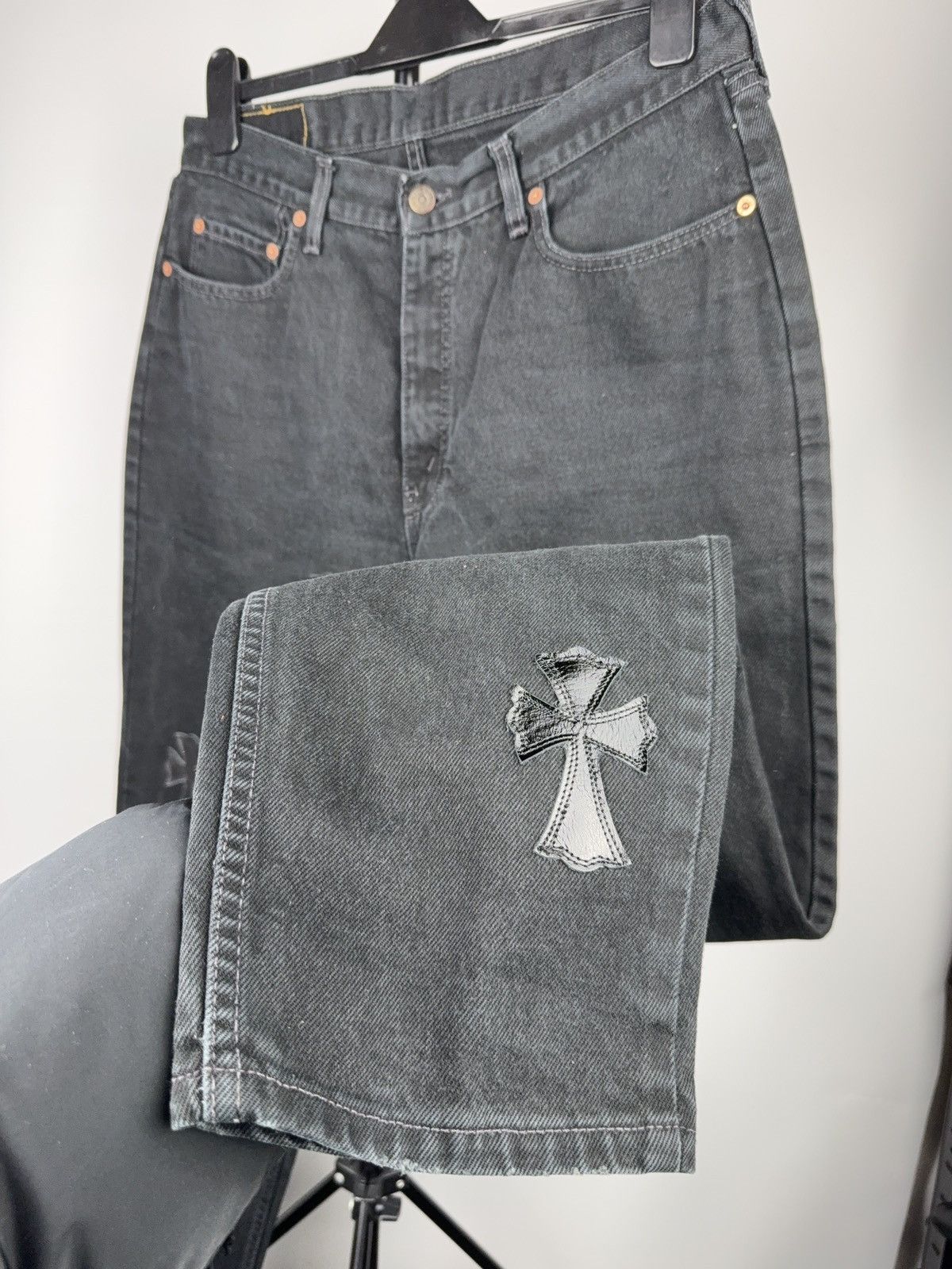 Vintage Vintage 90s Custom Chrome Hearts Style Cross Denim Jeans Size US 33 - 12 Thumbnail