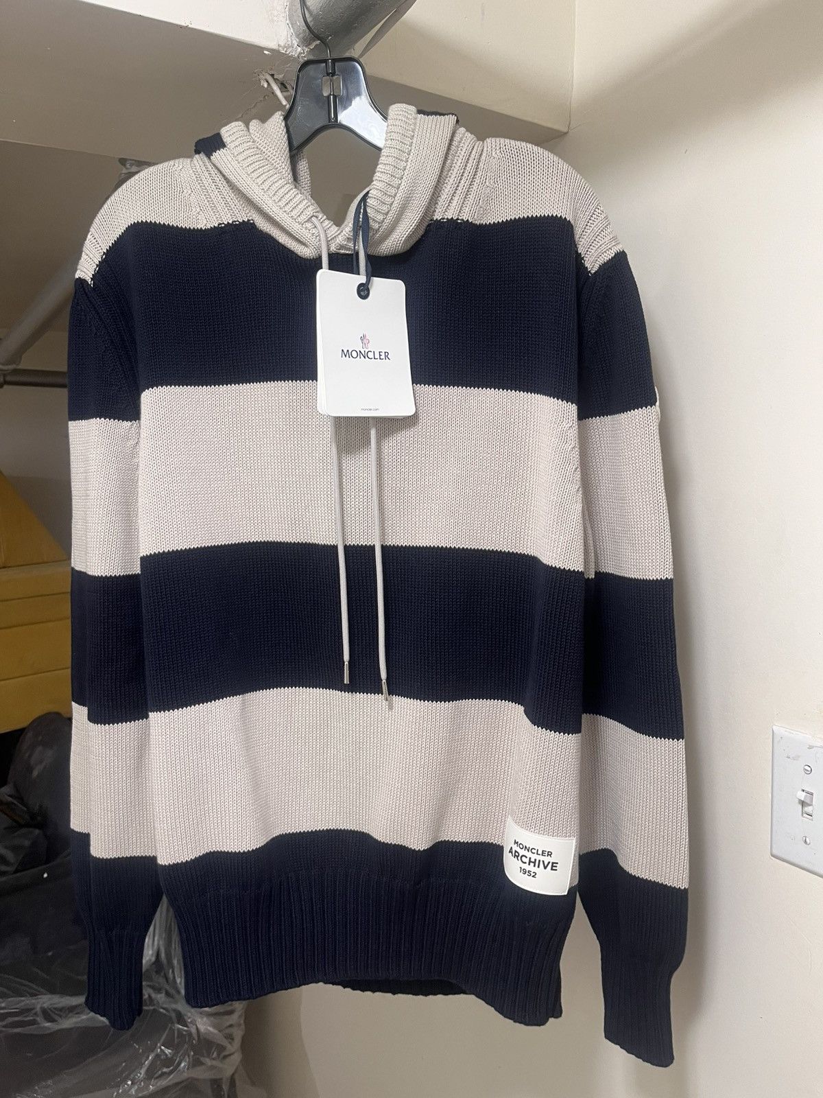 Moncler Moncler Cotton Striped Knit Hoodie Sz XL Size US XL / EU 56 / 4 - 5 Thumbnail
