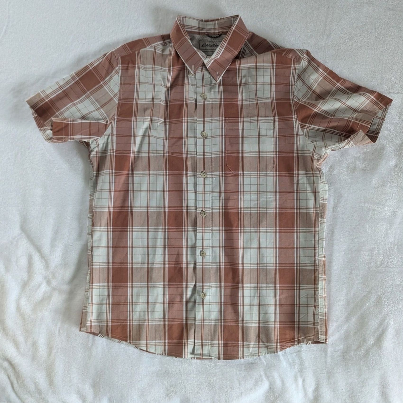 Eddie Bauer Eddie Bauer Mens Classic Fit Plaid Short Sleeve Button Up Shirt M Beige Cotton Blend Pocket Casual Summer/Spring Mens Size US M / EU 48-50 / 2 - 2 Thumbnail