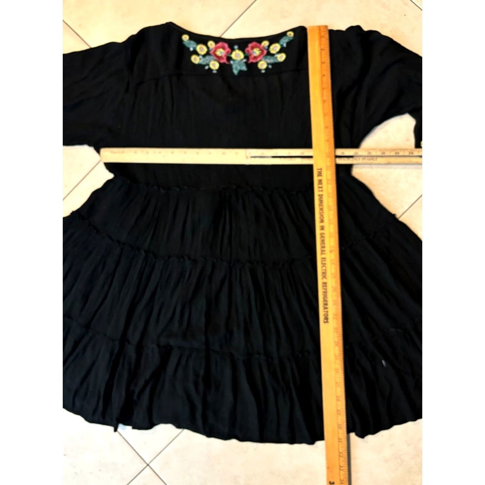 Free People Free People Mini Velvet Embroidered Tunic Dress Black S Womens Long Sleeve V-Neck Pullover Floral Bohemian Hippie Nature 8/10 Fall Winter Vintage No Size S / US 4 / IT 40 - 7 Thumbnail