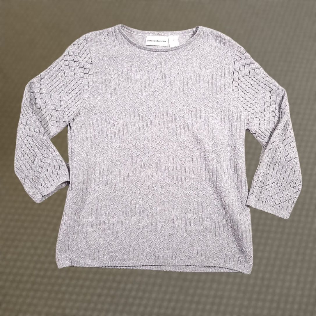 Vintage VINTAGE Alfred Dunner Knit Sweater Women's Small Gray Glitter USA 3/4 Sleeve Size S / US 4 / IT 40 - 1 Thumbnail
