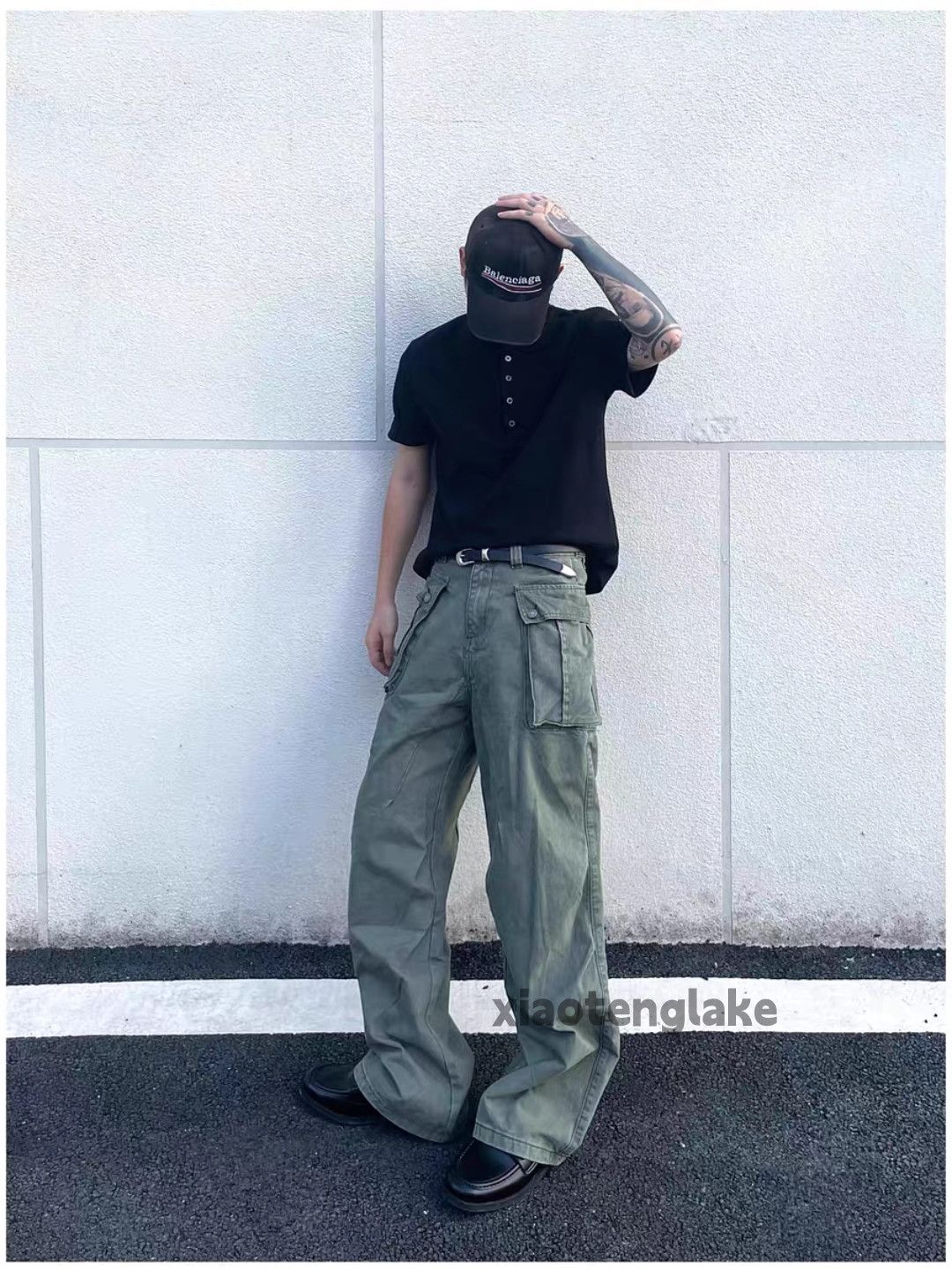 washed faded loose baggy military tactical cargo pants