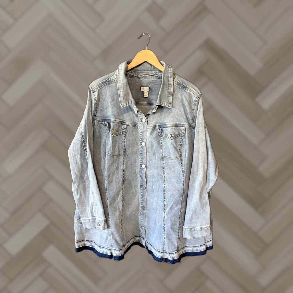 Vintage Lori Goldstein LOGO Denim Jacket Blue Long Sleeve Button Up 28W Plus Cotton Lining Women's Jacket Size 4XL / US 24-26 - 1 Thumbnail
