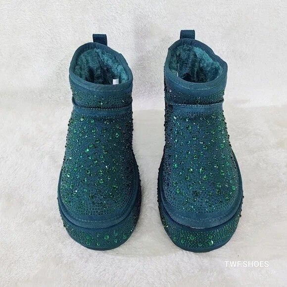 Other Ego Flashy Winter Platform Ankle Boots Green Rhinestones Size US 9 / IT 39 - 3 Thumbnail