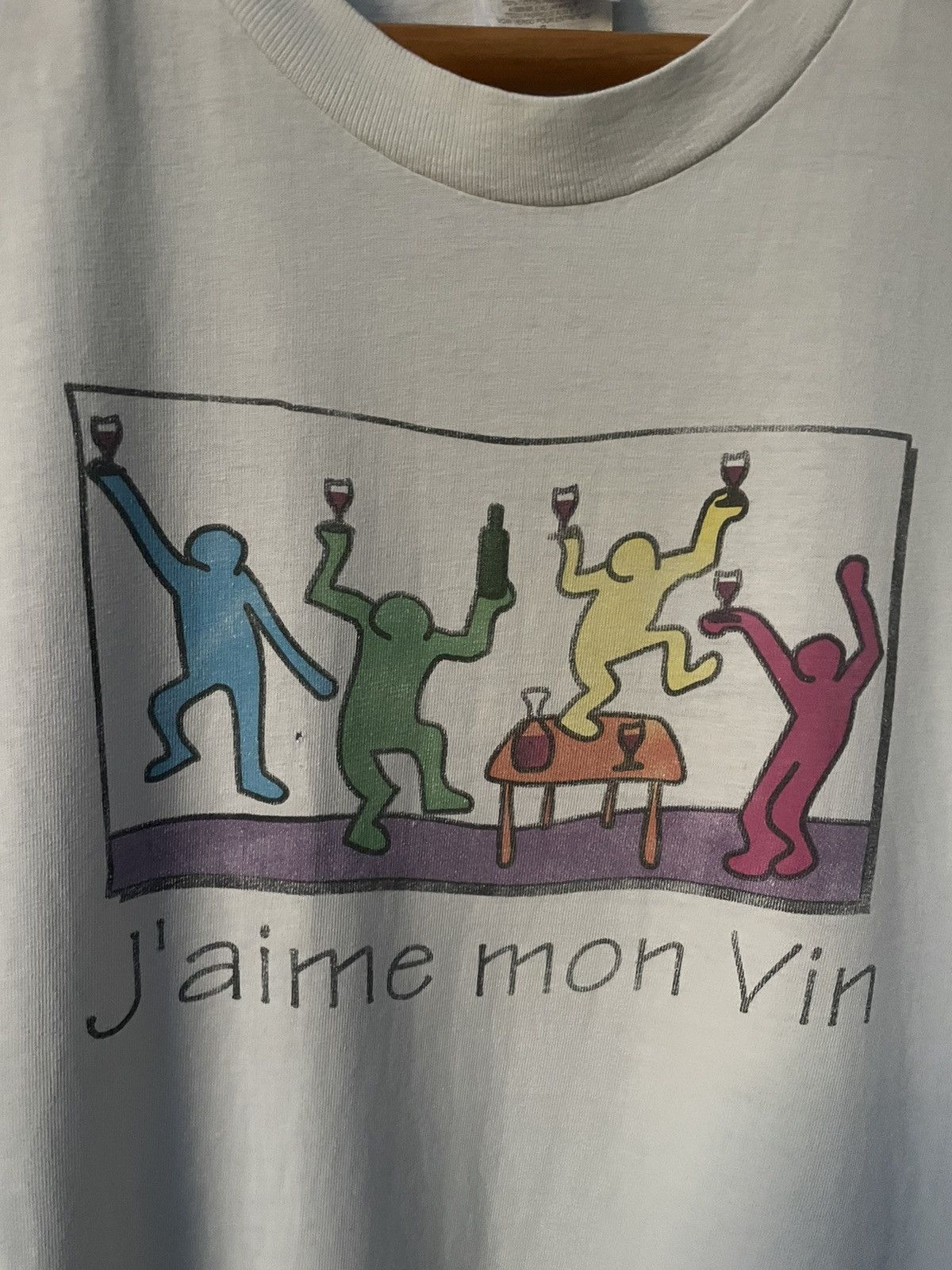 Keith Haring × Vintage Vintage 90’s Keith Haring J’aime Mon Vin T-Shirt VERY RARE Size US L / EU 52-54 / 3 - 4 Thumbnail