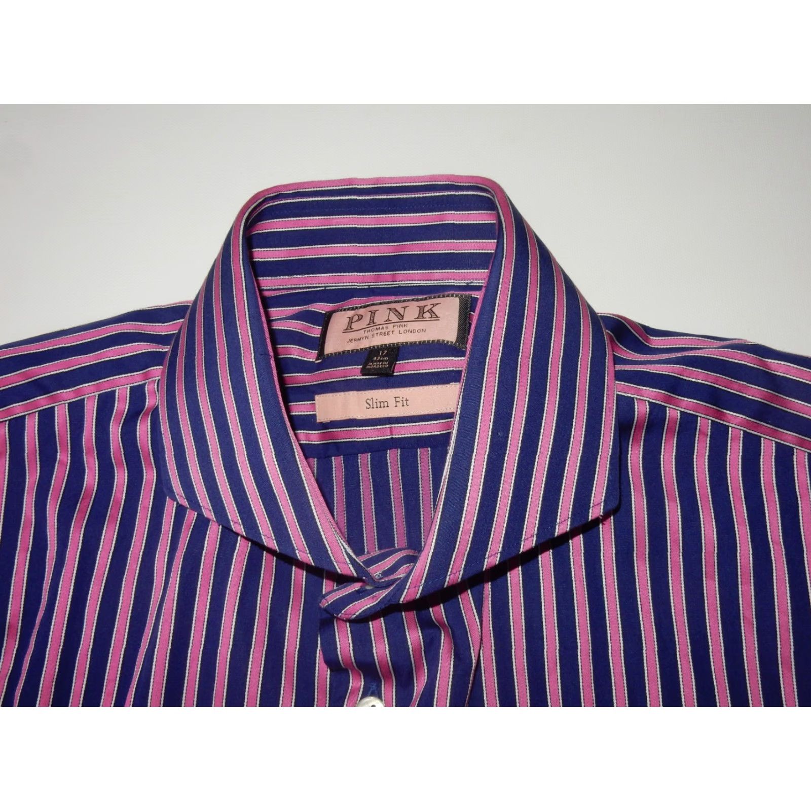 Thomas Pink Shirt Men Button-Front Long Sleeve Stripe Cotton Size 17/43 Slim  Fit Pink - joarbit.com
