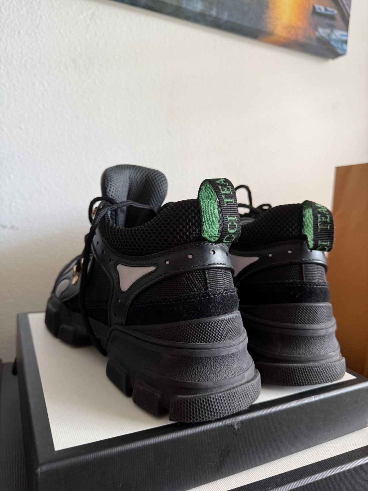 Gucci Gucci Flashtrek Sneakers Black Mesh Leather Gold Hardware Size US 8.5 / EU 41-42 - 2 Thumbnail