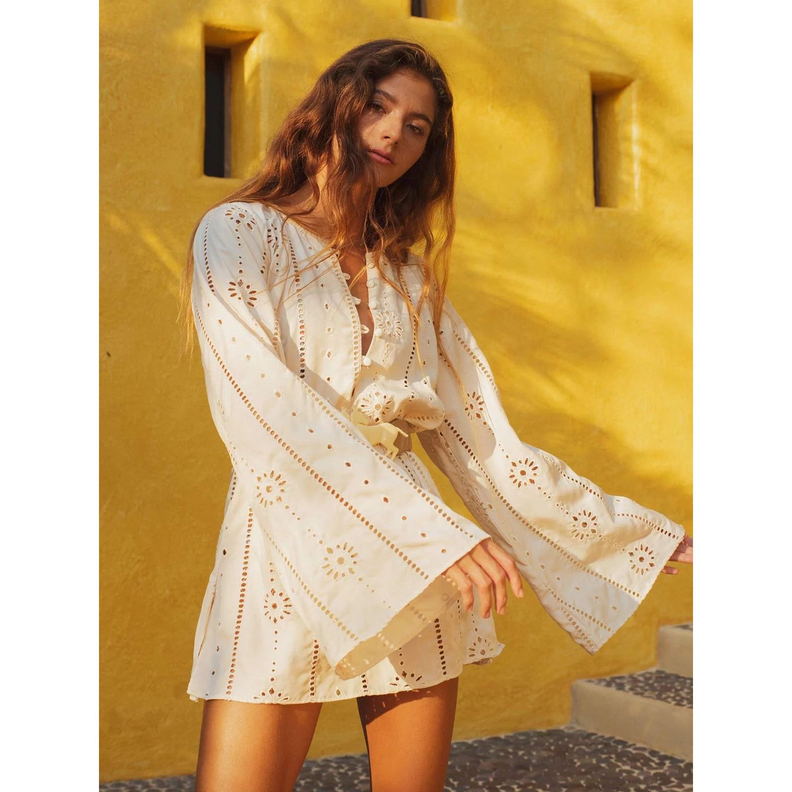 Other JUAN DE DIOS Lisa Cotton Eyelet Maxi Shirt in Beige Cream Size S / US 4 / IT 40 - 1 Thumbnail