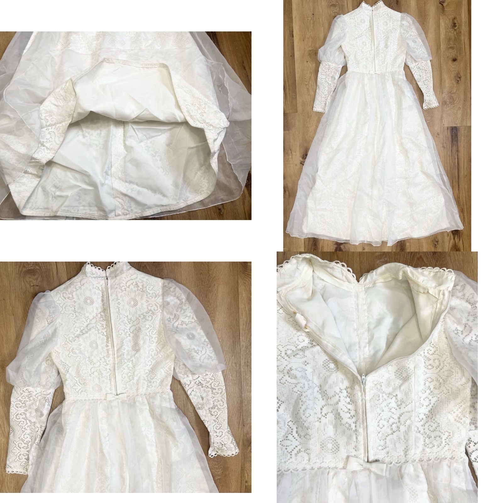 Vintage VINTAGE 1960s Lorrie Deb Dress Ivory Empire Bow Small / Medium Chiffon Edwardian Style Womens Size S / US 4 / IT 40 - 8 Thumbnail
