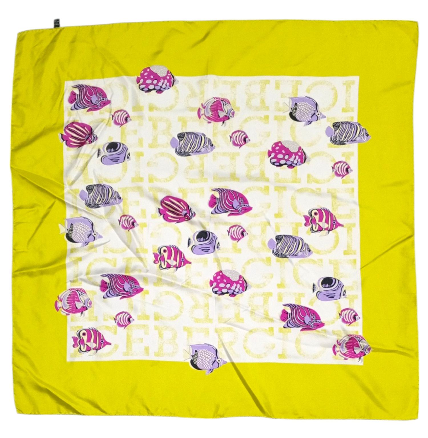 Iceberg ICEBERG Italy Large Fishes Yellow Green Purple Silk Scarf Size ONE SIZE - 1 Thumbnail