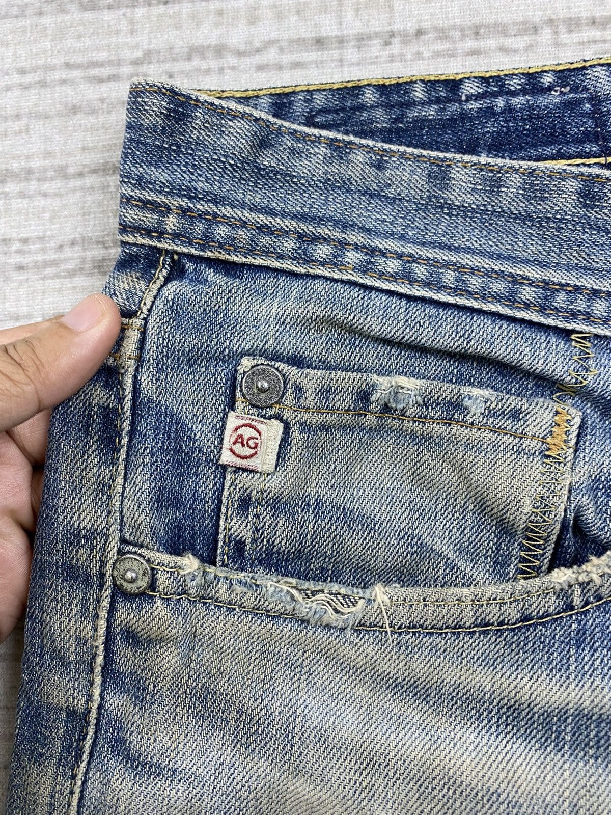 AG Adriano Goldschmied × Le Grande Bleu (L.G.B.) × Vintage Vtg AG Adriano Goldschmied Slim Straight Distressed Pants Size US 32 / EU 48 - 6 Thumbnail