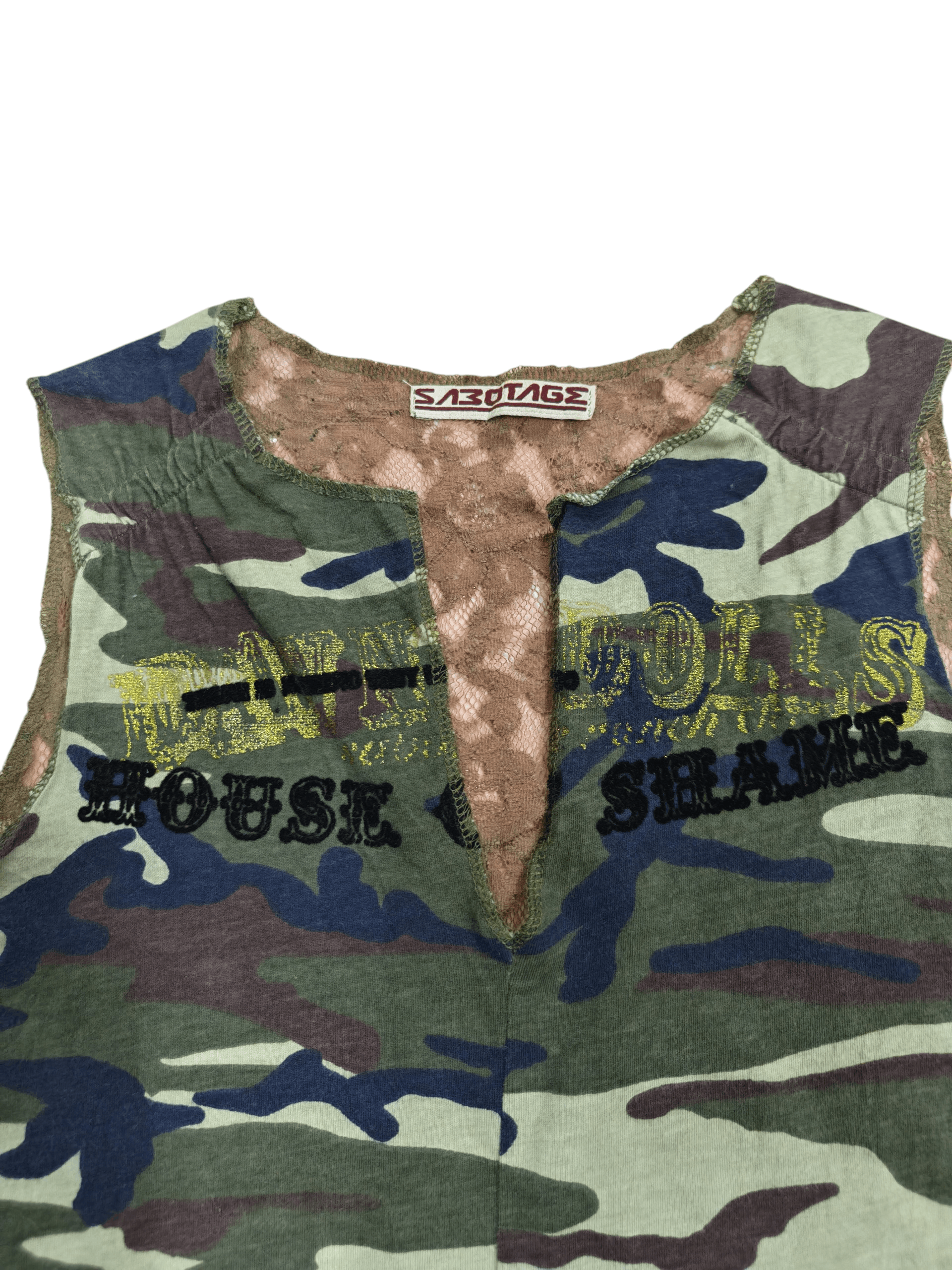 Japanese Brand 🔥🔥🔥Sabotage Vintage Military Camo Tank Top Size XS / US 0-2 / IT 36-38 - 3 Thumbnail