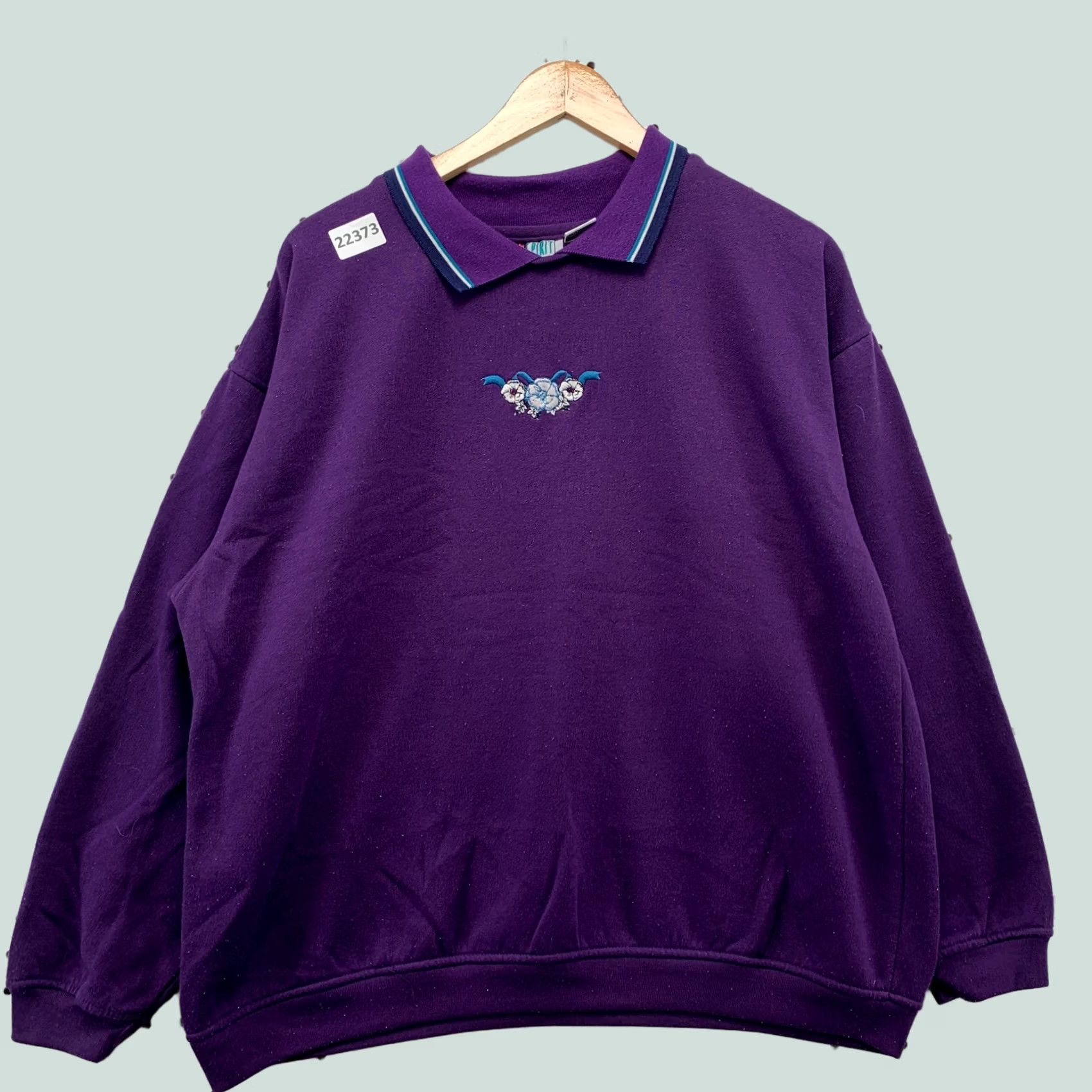 ESPIRIT VINTAGE Bolo Shirt Womens XL Purple Spirit Collared Sweatshirt Embroidered Floral Size XL / US 12-14 / IT 48-50 - 1 Thumbnail