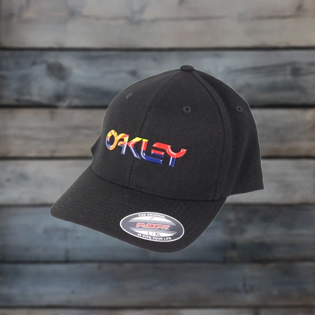 Oakley Oakley Men’s Arizona B1B Metallic Destination Hat Cap L/XL Black Baseball Cap Breathable Stretch Flexfit Standard Adult Mens Size ONE SIZE - 1 Thumbnail