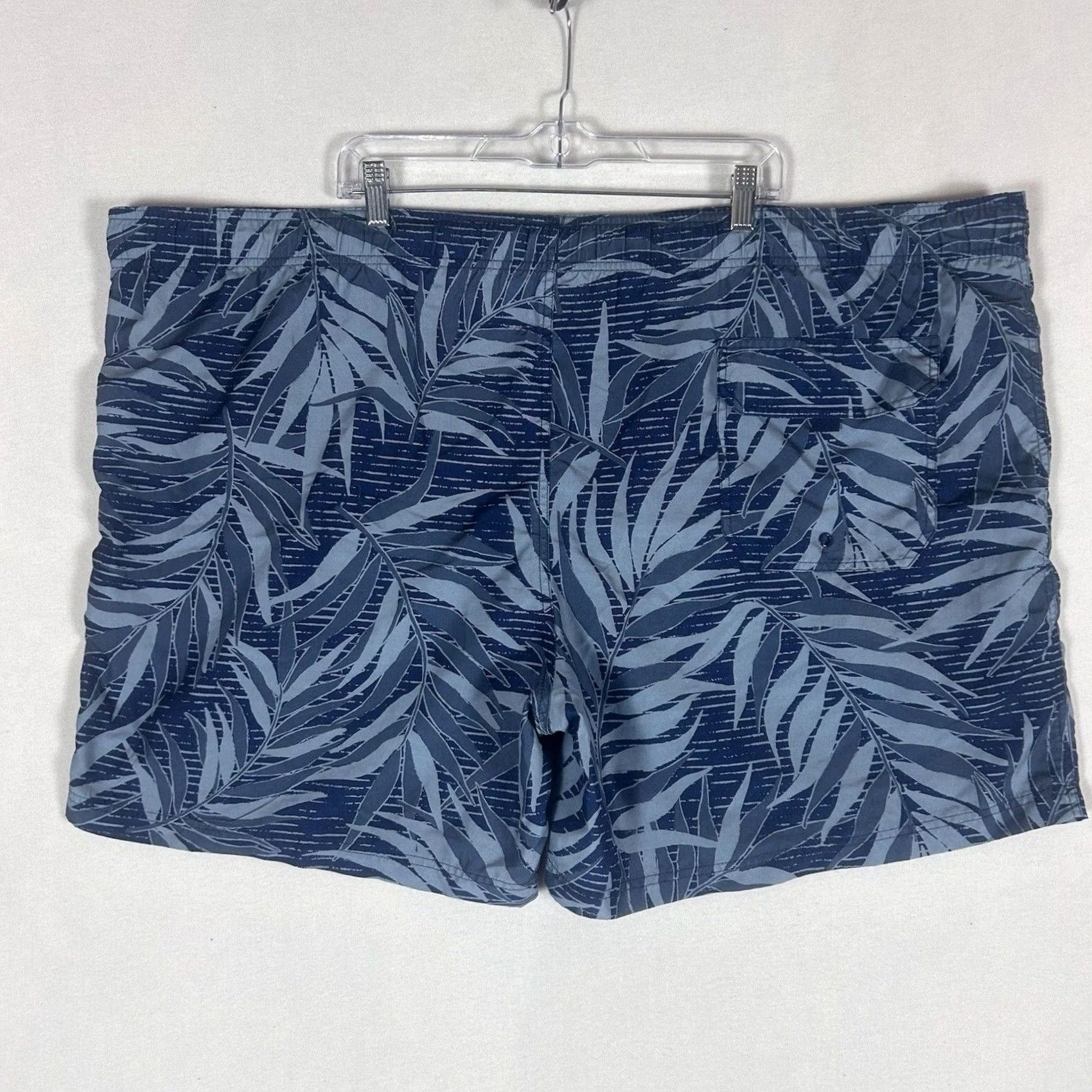 Vintage OP Ocean Pacific Mens 3XL Swim Trunks Blue Palm Leaf Print Drawstring Pockets Size ONE SIZE - 5 Thumbnail