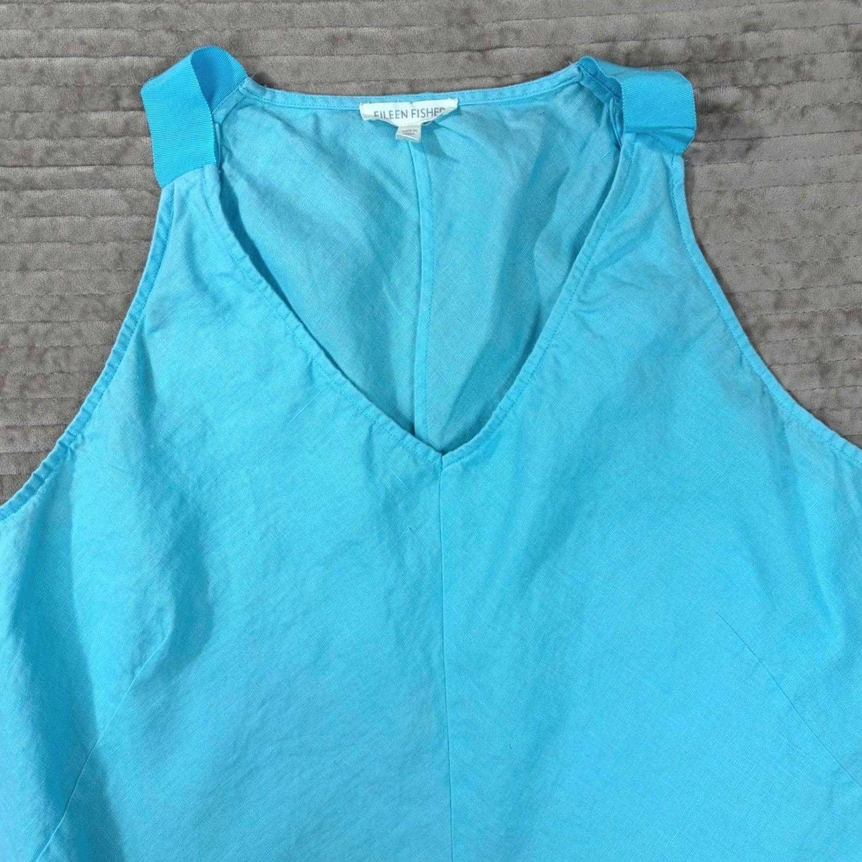 Eileen Fisher Eileen Fisher Organic Linen V-Neck Shift Dress Turquoise Blue Large Size L / US 10 / IT 46 - 2 Thumbnail