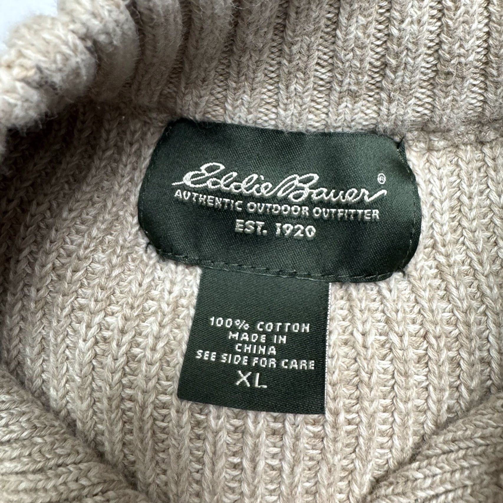 Eddie Bauer VINTAGE Eddie Bauer Heavyweight Cable-Knit Crew Neck Sweater 100% Cotton XL Men Beige Tan 1/4 Button Pullover Knit 1 Day Shipping Size US XL / EU 56 / 4 - 3 Thumbnail