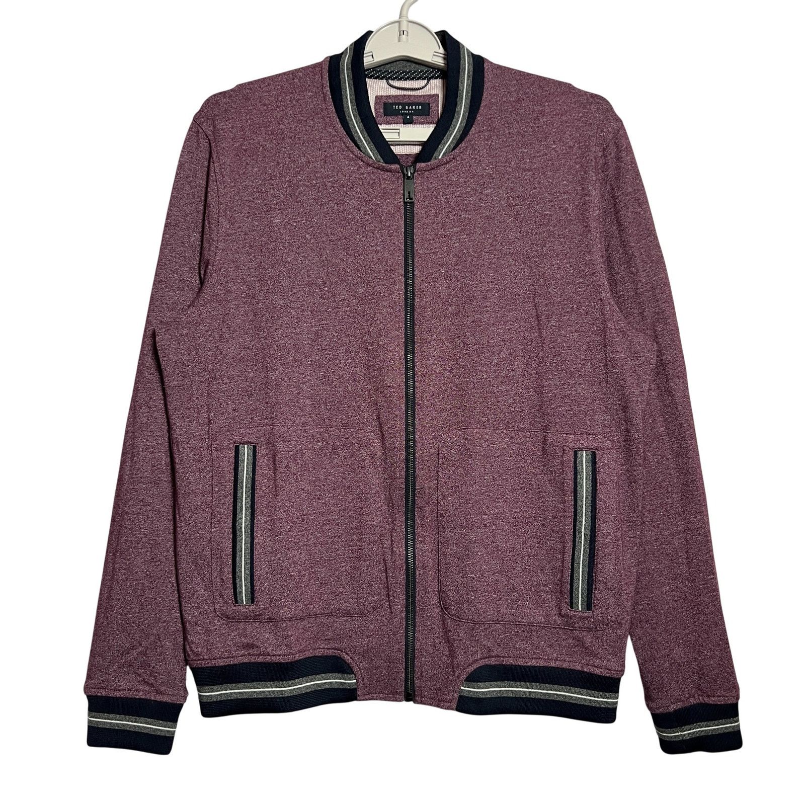 Ted Baker Ted Baker Envisa Zip Bomber Track Jacket Size 4 L Slim Plum Size US L / EU 52-54 / 3 - 1 Thumbnail